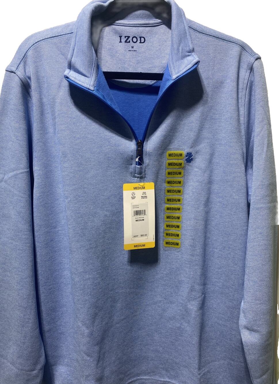 NEW IZOD Men’s 1/4 Zip Golf Pullover Medium Super Soft Natural Stretch NWT